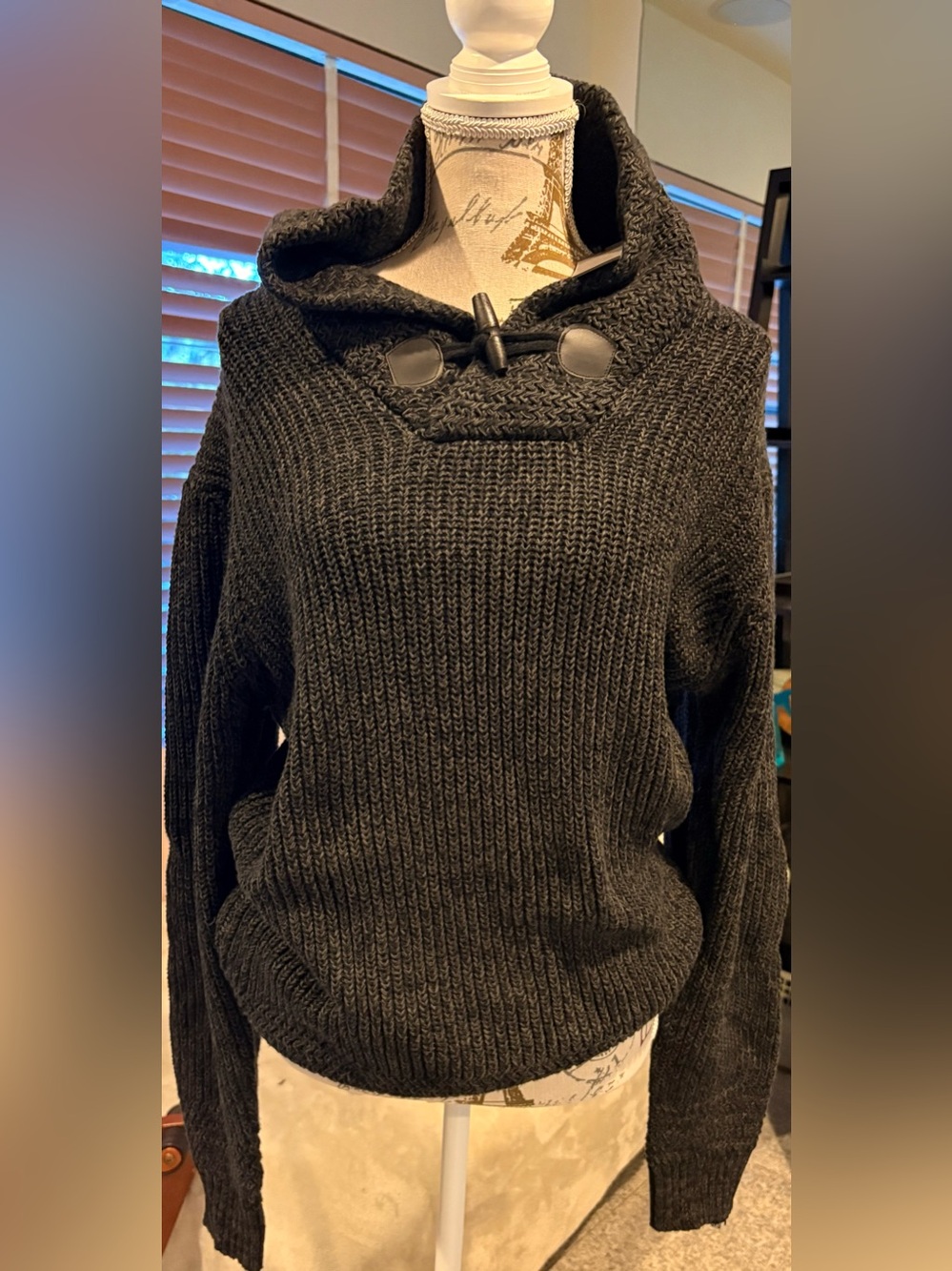 Buffalo David Bitton Black Chunky Cowl Sweater with Toggle
